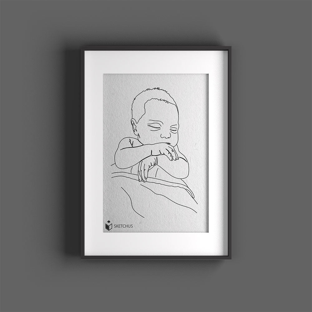 Individuelles Geburtsposter in One Line Art - Geschenk zur Geburt oder Taufe - Baby Strichzeichnung