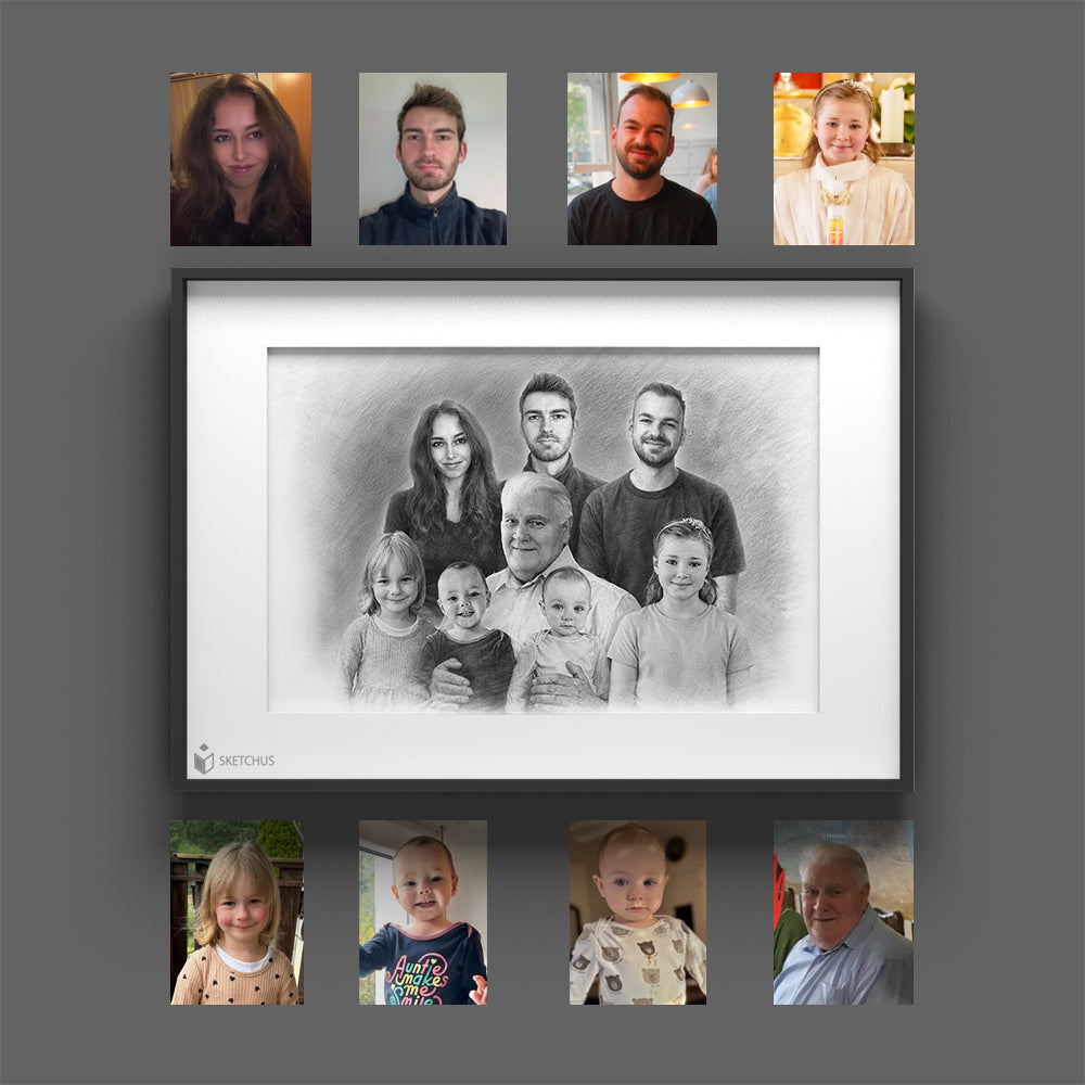 Portrait Poster aus mehreren Fotos, von echten Künstlern handgezeichnet
