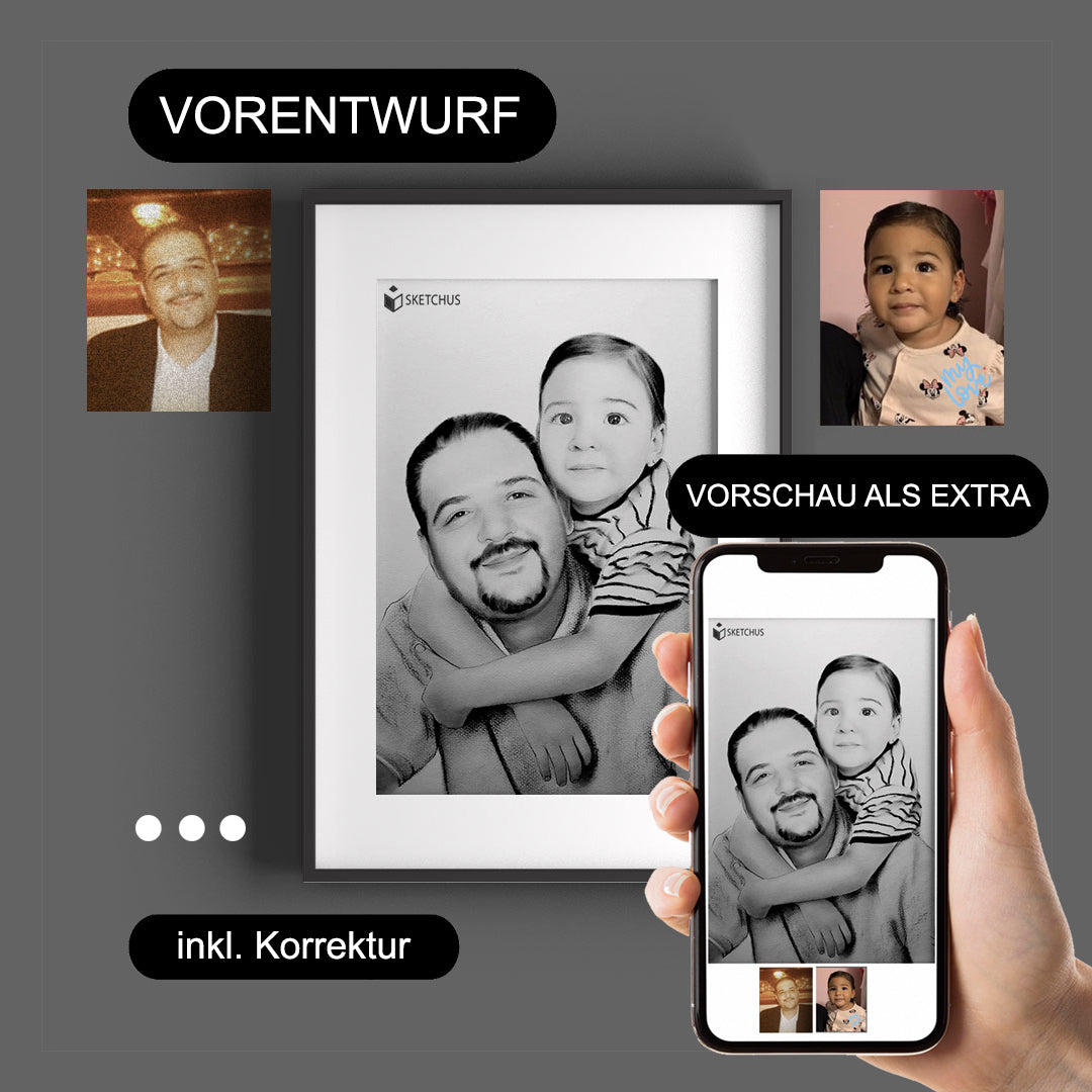 Original Portraitzeichnung vom Foto – echtes Unikat auf Papier