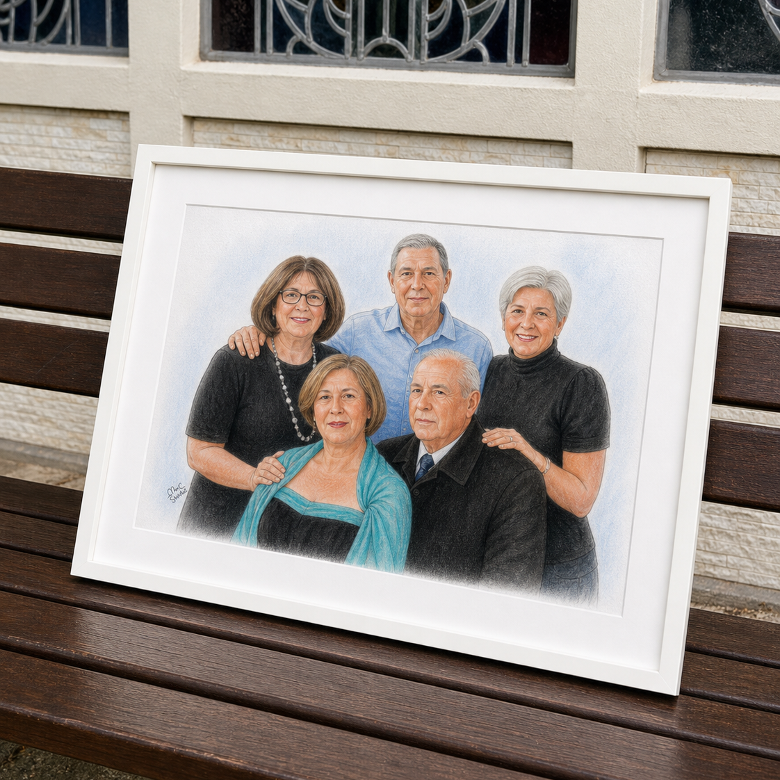 Handgezeichnetes Buntstift Portrait mit feinen Details nach Fotovorlage