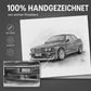 Handgezeichnetes Fahrzeugportrait als Geschenk für Autoliebhaber