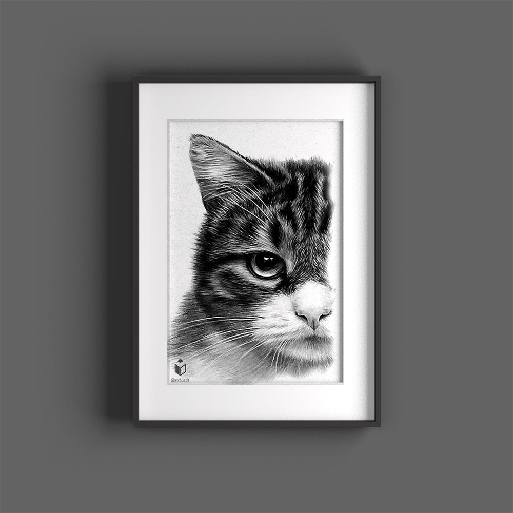 Katze zeichnen lassen-Sketchus Katzenzeichnung schwarz weiß Katzengesicht Gemälde