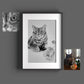 Katze Portrait malen lassen Katzenzeichnung schwarz weiß Katzengesicht Gemälde Bleistift gemalte zum zeichnen